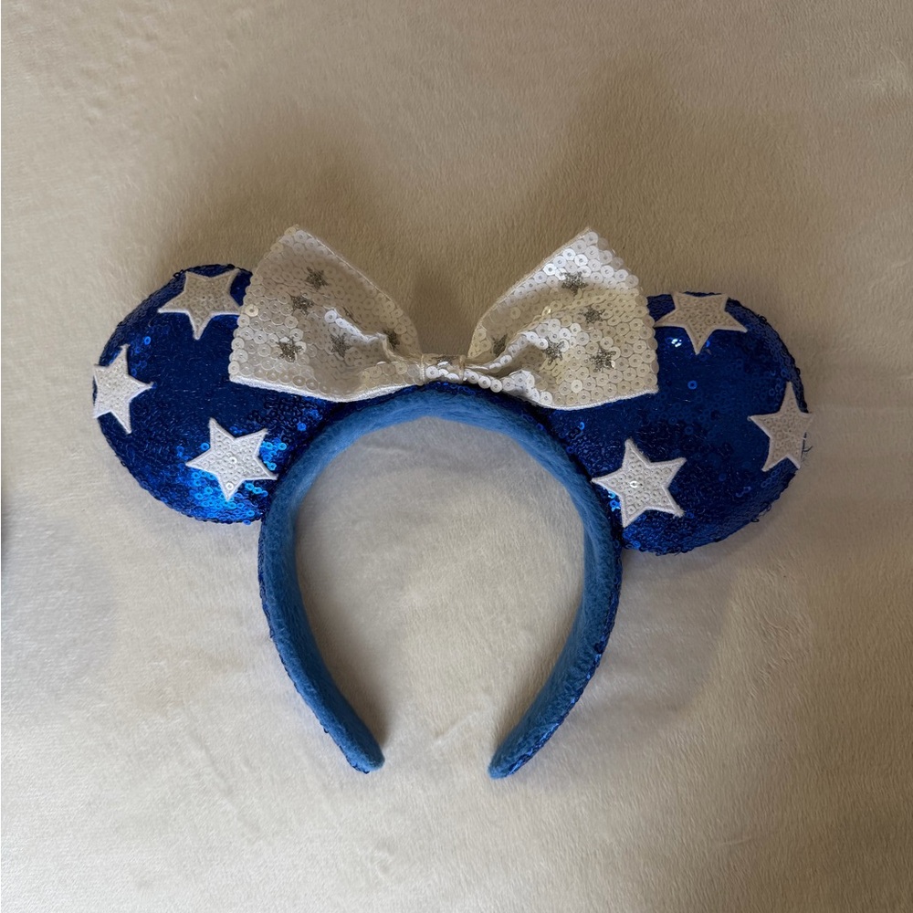 Disney parks Minnie ears headband.Blue Sequin Star Headband with Bow